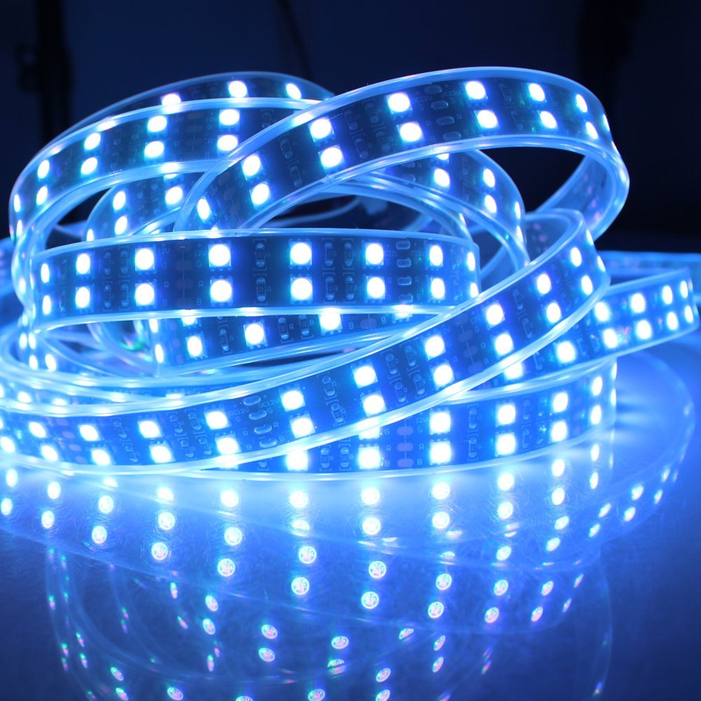 DC12V <144W, 12Amp 5Meter (16.4Feet) SMD5050 600LED RGB Multi-Color Changing Flexible LED Strips 120LEDs Per Meter Double Row 15mm Wide White PCB