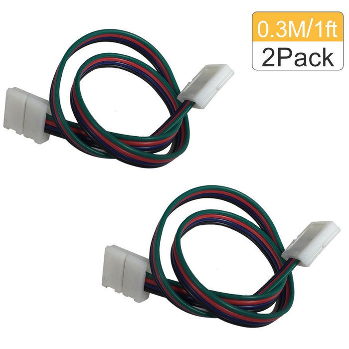 2 Pack Solderless Jumper Snap Down 4Conductor LED Strip Connectors for 10mm Wide SMD5050 RGB Color Flex LED Strips