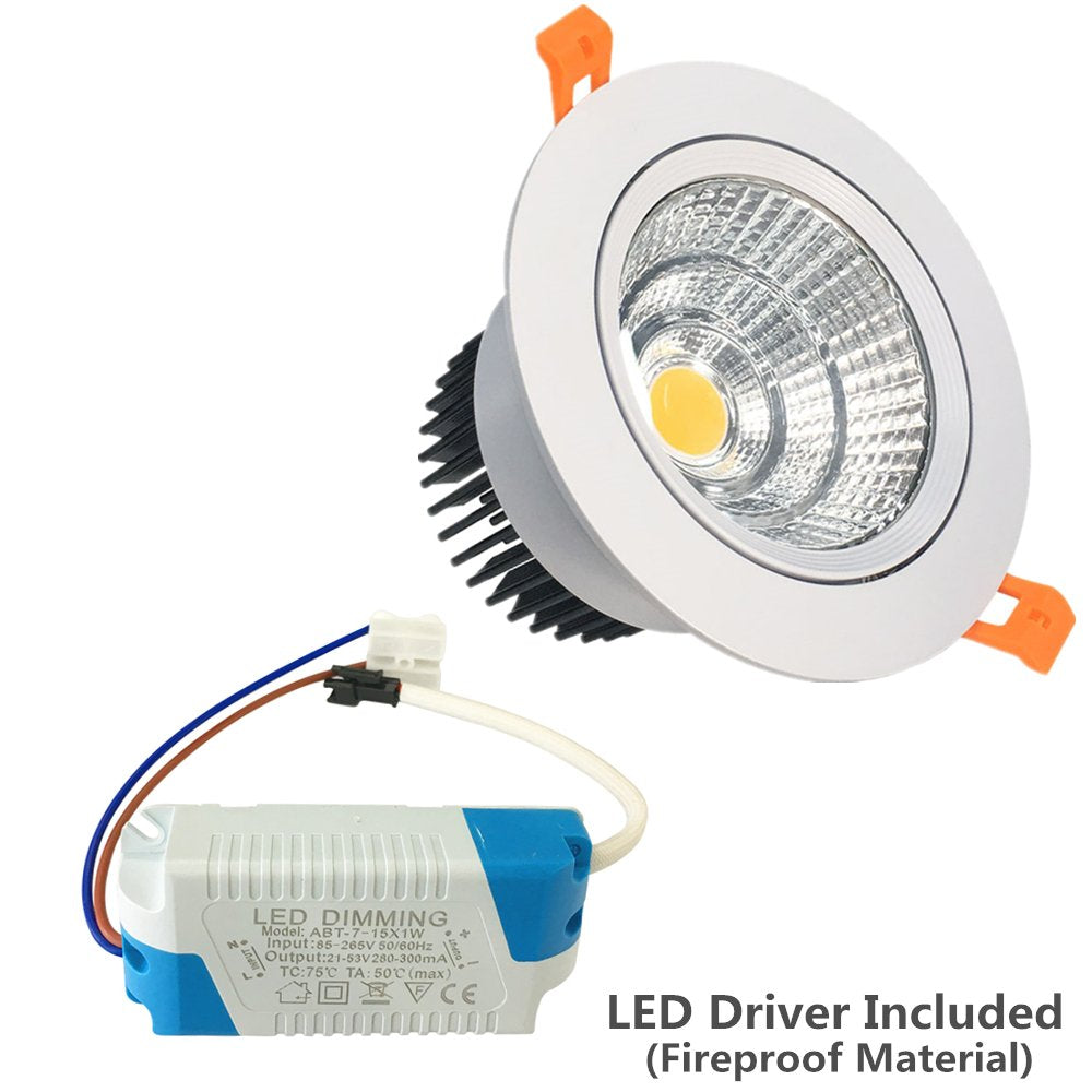 LED Downlight 16W Dimmable CRI80 COB Directional Recessed Ceiling Light Cut-out 4.5in (115mm) 60 Beam Angle 120W Halogen Bulbs Equivalent