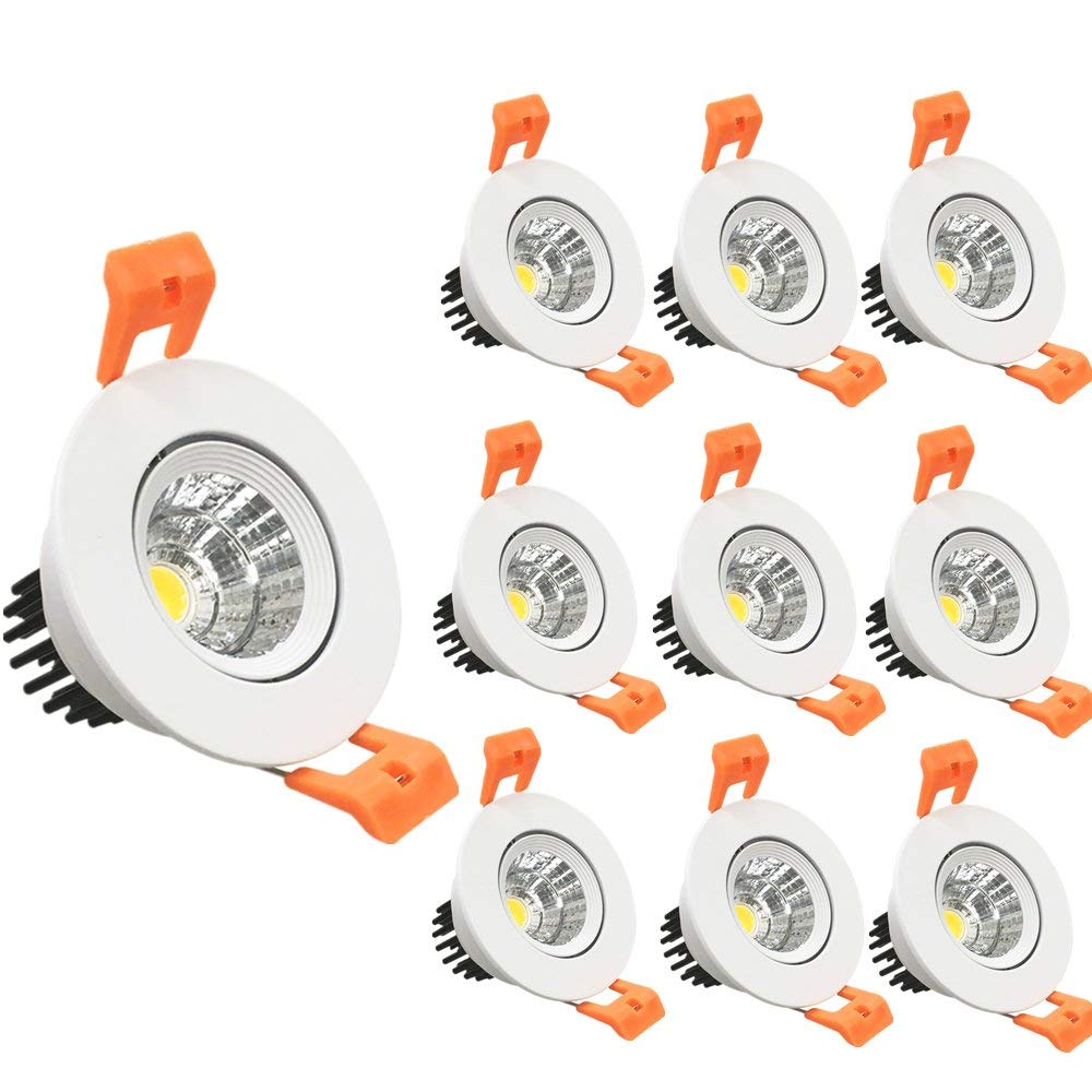 LED Downlight 3W Dimmable CRI80 COB Directional Recessed Ceiling Light Cut-out 2in (51mm) 60 Beam Angle 25W Halogen Bulbs Equivalent