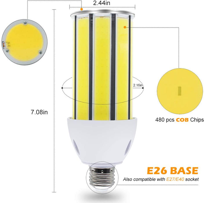 Super Bright 50W LED Corn Light Bulb, 5000Lumens Daylight White, E26/E27 Base 350W Equivalent LED Street and Area Light for Outdoor Indoor Factory Garage Warehouse Barn Backyard