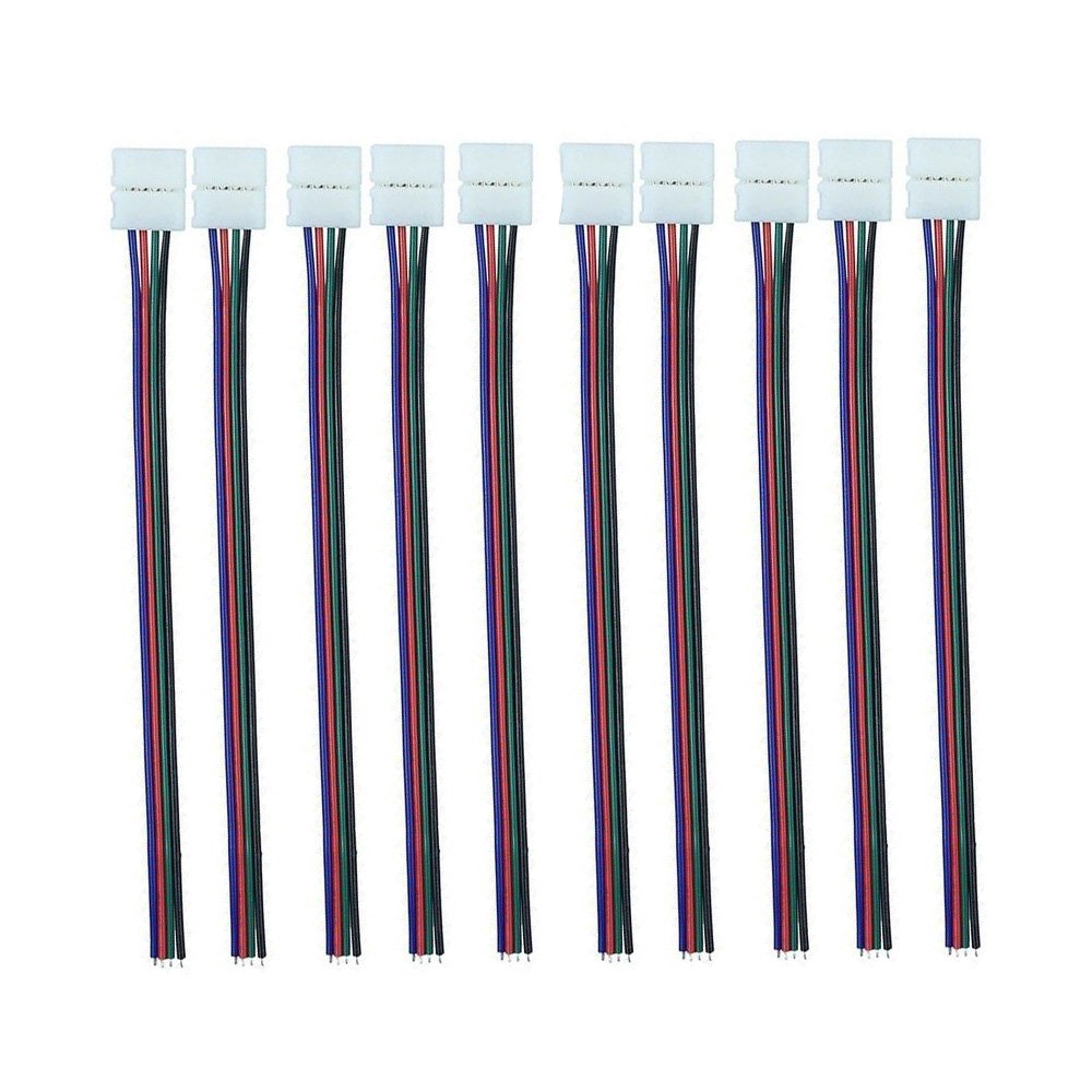 LightingWill RGB LED Strip Connector 4Pin 10mm Wire Solderless Snap Down 4Pin Conductor for 10mm Wide 5050 RGB Color Flex LED Strips