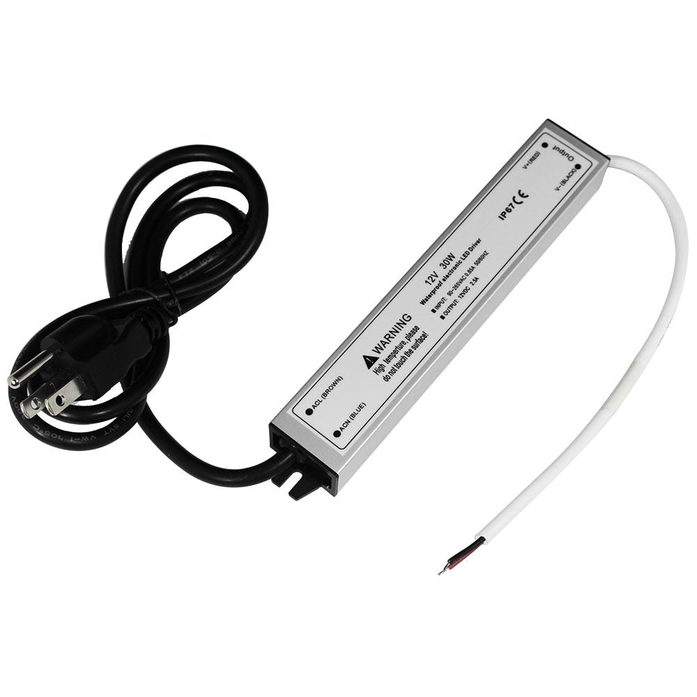 LightingWill Waterproof IP67 LED Power Supply Driver Transformer 100W 110V AC to 12V DC Low Voltage Output with 3-Prong Plug 3.3 Feet Cable for Outdoor Use