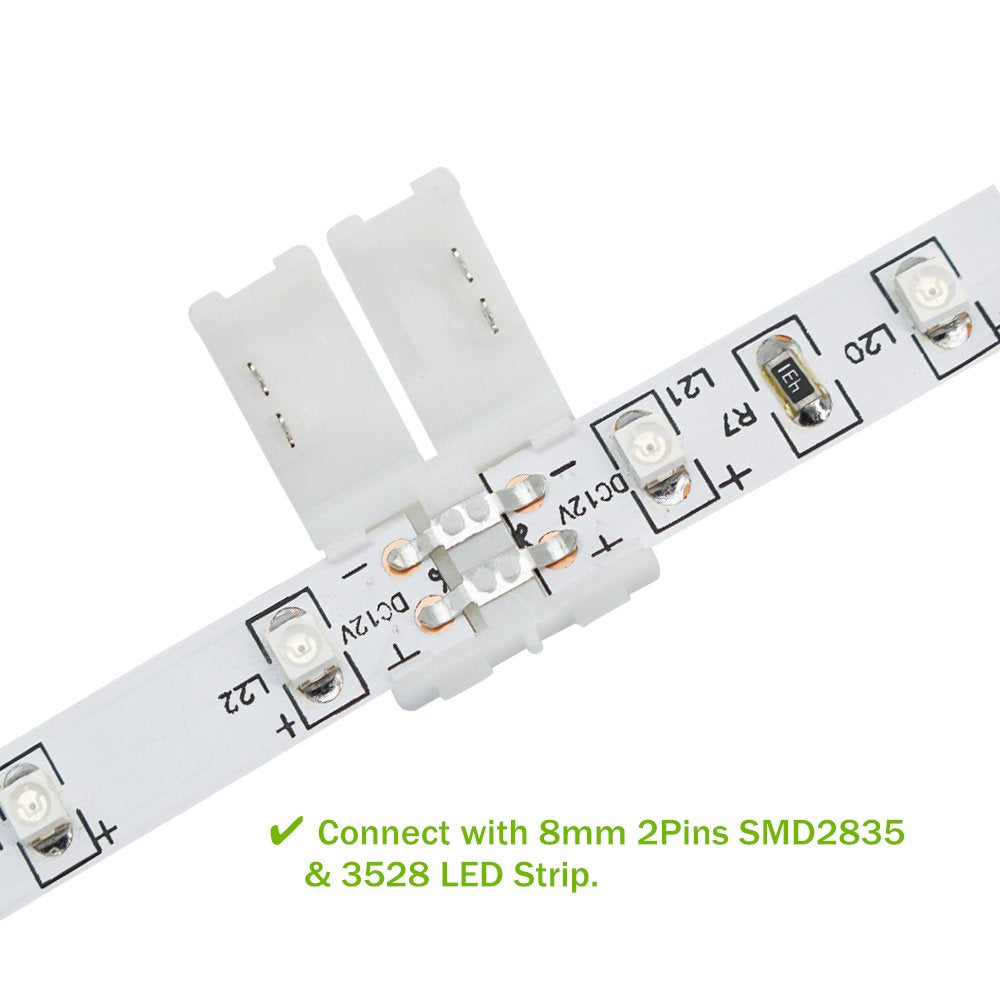 LightingWill LED Strip Connector 2Pin 8mm Wire Solderless Snap Down 2P
