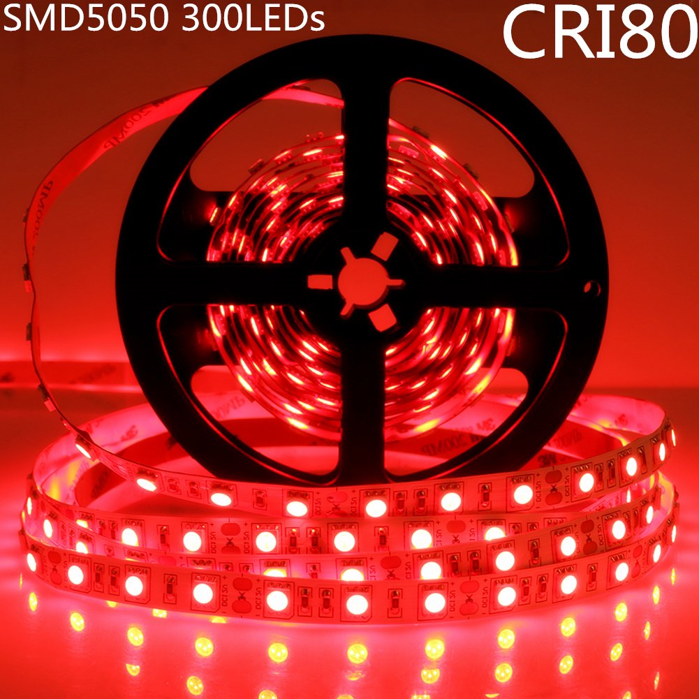 DC 12V Red/Blue/Green/Yellow Dimmable SMD5050-300 Flexible LED Strips 60 LEDs Per Meter 10mm Width 900lm Per Meter