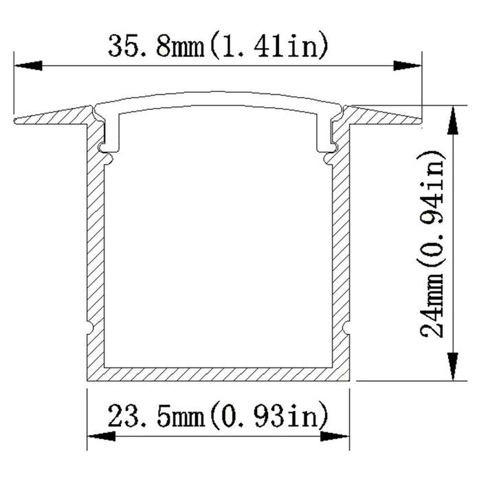 Silver U05 36x24mm U-Shape Internal Width 20mm LED Aluminum Channel System with Cover, End Caps and Mounting Clips Aluminum Profile for LED Strip Light Spot Free Installations