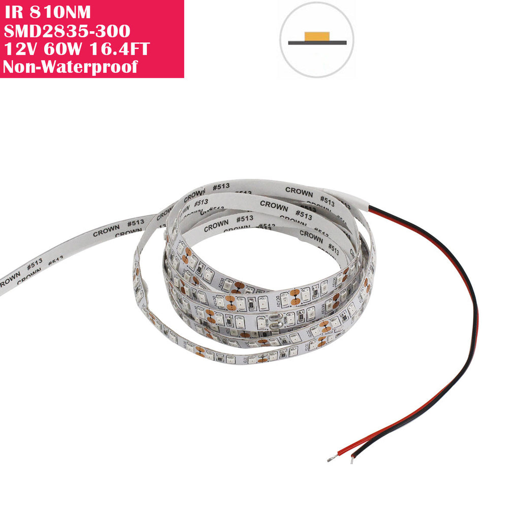 5 Meter (16.4 Feet) IR Infrared 810nm SMD2835-300 12VDC 60Watt 60LED/Meter  Flexible LED Strip Lights