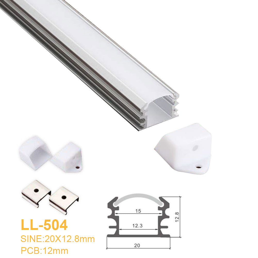 20 mm x 12,8 mm LED-Aluminiumprofil mit halbrunder milchig-weißer Abdeckung, Decken- oder Wandmontage für starres LED-Streifenbeleuchtungssystem