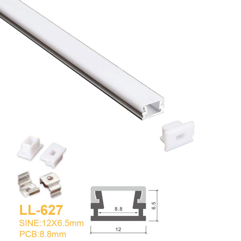 12MM*6.5MM LED Aluminum Profile with Flat Milky White Cover Surface Mounting for LED Rigid Strip Lighting System