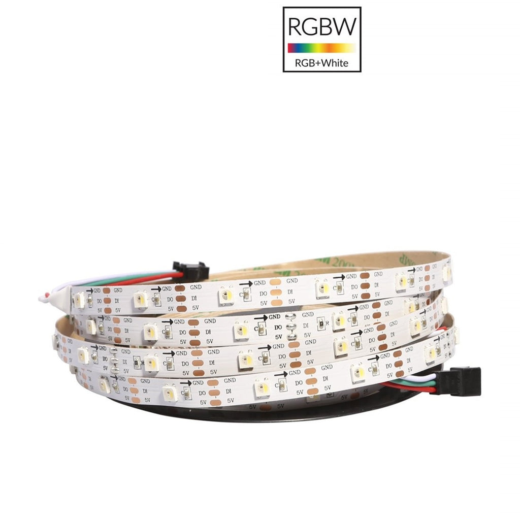 DC 5V SK6812 Individually Addressable LED Strip Light 5050 RGBW 16.4 Feet (500cm) 30LED/Meter LED Pixel Flexible Tape White PCB