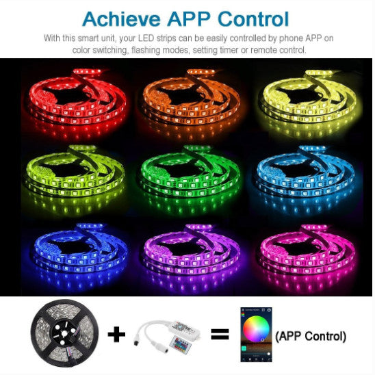WiFi LED Light Strip Music Sync Remote Controlled by Alexa Echo Android ISO  Smart Phone 16.4ft Cuttable 12V RGB 300LED SMD5050 Strip with 24 Keys