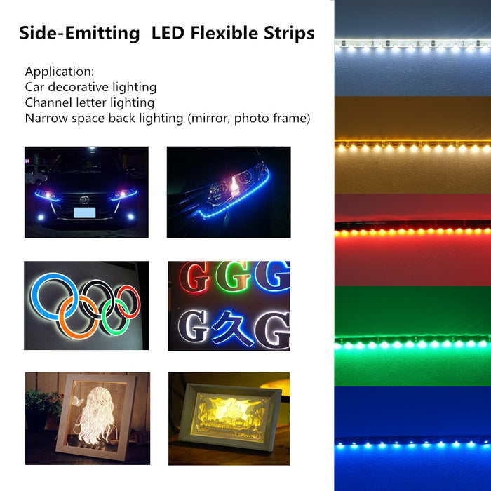 Side Emitting RGB Color Changing LED Strip Lights SMD020 16.4Ft(5M) 300LEDs 60LEDs/M DC12V 14.4W 2.88W/M 10mm White PCB Flexible Ribbon LED Tape with Adhesive Tape