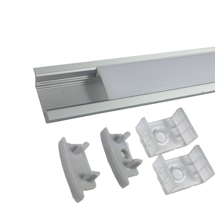 Silver U01 9x23mm U-Shape Internal Profile Width 12mm LED Aluminum Channel System with Cover, End Caps and Mounting Clips for LED Strip Light Installations