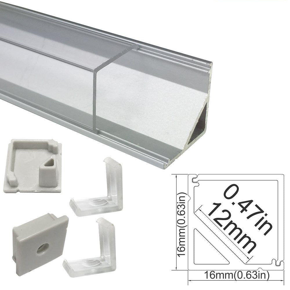 Silver V01 16x16mm V-Shape Vertical Angle Cover Internal Width 12mm Corner Mounting LED Aluminum Channel with End Caps and Mounting Clips Aluminum Extrusion