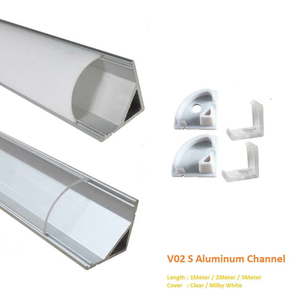Silver V02 16x16mm V-Shape Curved Cover Channel Internal Width 12mm Corner Mounting LED Aluminum Channel with End Caps and Mounting Clips Aluminum Profile