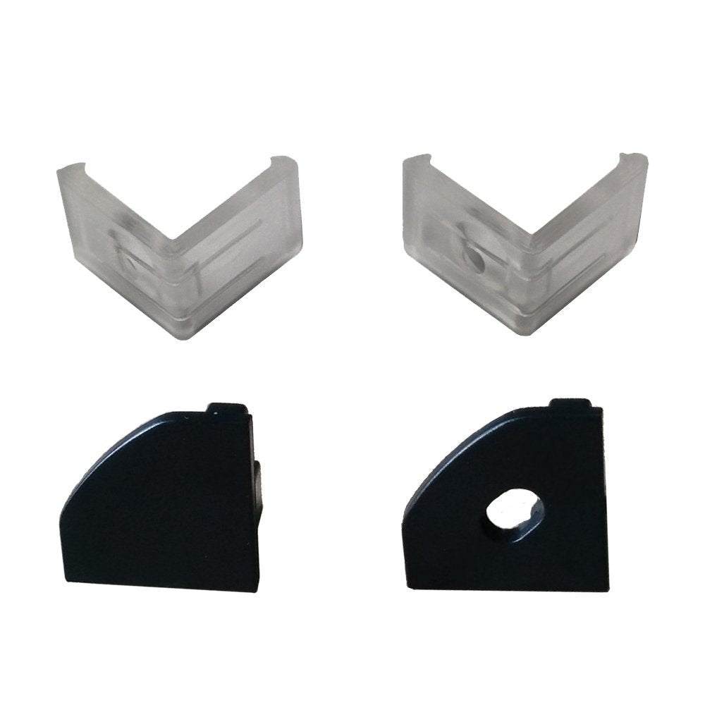 Black V03 18x18mm V-Shape Internal Width 12mm Corner Mounting LED Aluminum Channel with Clear/Milky White Cover, End Caps and Mounting Clips for Flex/Hard LED Strip Light