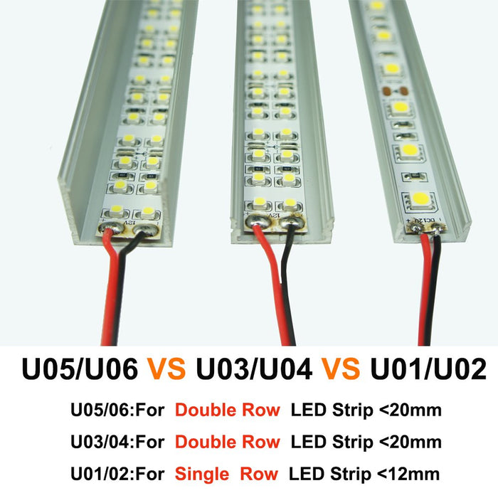 Sliver U06 24x24mm Silver U Shape LED AluminumBlack Channel Internal width 20mm with White Diffuser Cover, End Caps and Mounting Clips for LED Strip Light Spot Free Installations