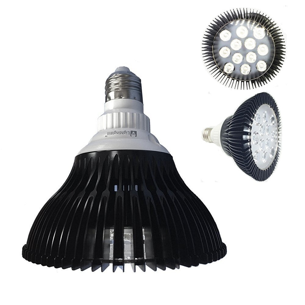12W (12x1W) PAR38 LED Lamp with E27 Edison Screw Base 100-240V AC Black Housing Indoor Type