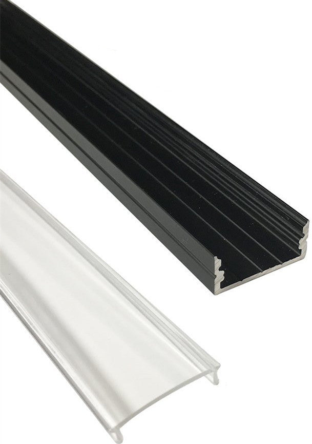 Black U04 10x23mm U-Shape Internal Width 20mm LED Aluminum Channel System with Cover, End Caps and Mounting Clips Aluminum Extrusion for LED Strip Light Installations